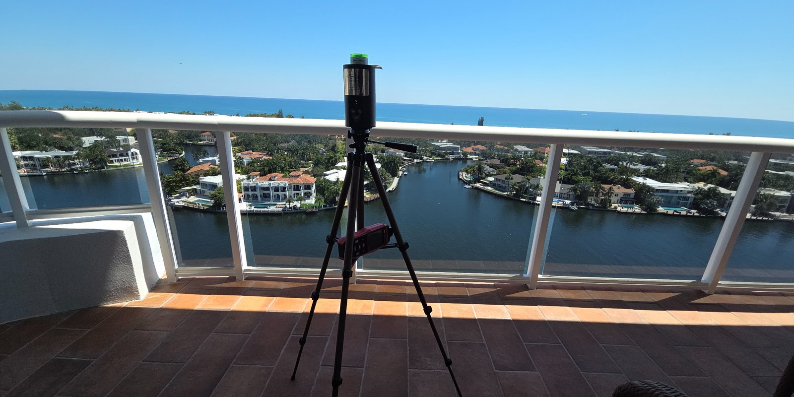 Apex exterior control sampling pump positioned on a South Florida condominium balcony