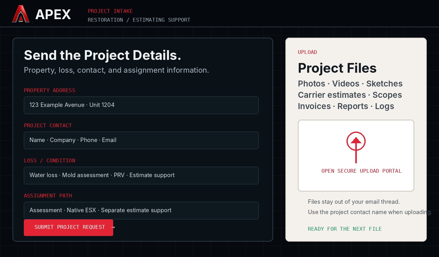 Apex online project-intake and upload portal